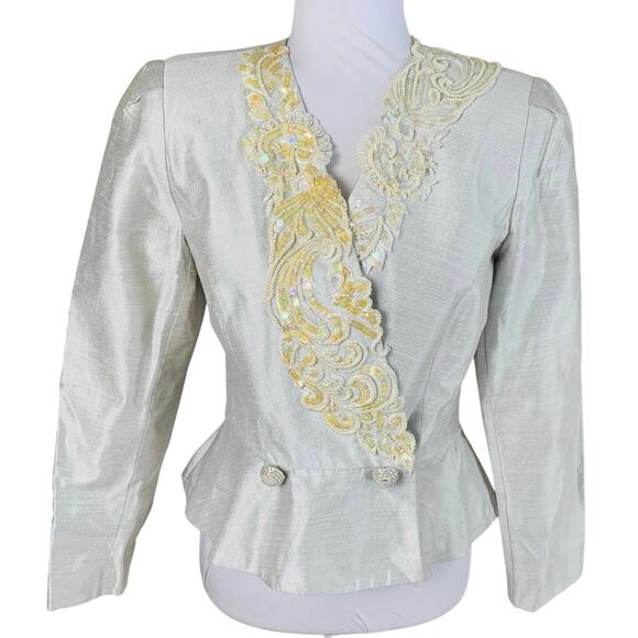 Vintage Ursula Sz 8 Beaded Formal Sequin Top Elegant Art Design Silver Sparkly - Picture 1 of 10